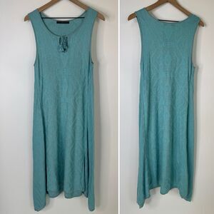 Peruvian Connection Blue Sleeveless V-neck Tie Sweater Dress Medium Cotton Blend